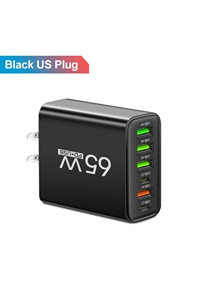 Choice4 شاحن أمريكي أسود 65 واط بـ 6 منافذ USB-C PD للشحن السريع، شاحن جداري ...