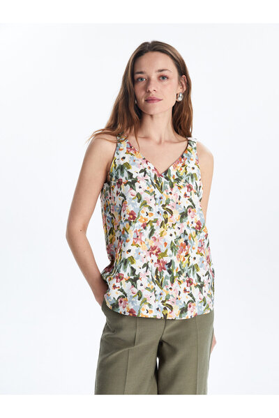 LC Waikiki Bluză florală cu decolteu în V și bretele subțiri