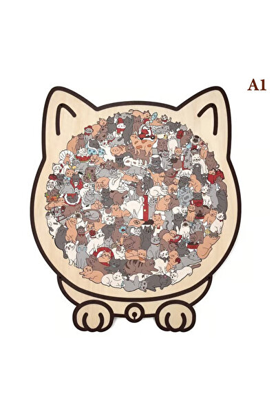 Choice1 A1 NEW 135pc Morandi Color Cat-Shaped Wooden Jigsaw Puzzle Irregular ...