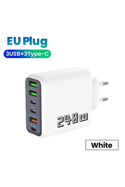 choice2 شاحن أبيض أوروبي 240 واط بـ 6 منافذ USB-C PD، شحن فائق السرعة PD3.0، ...