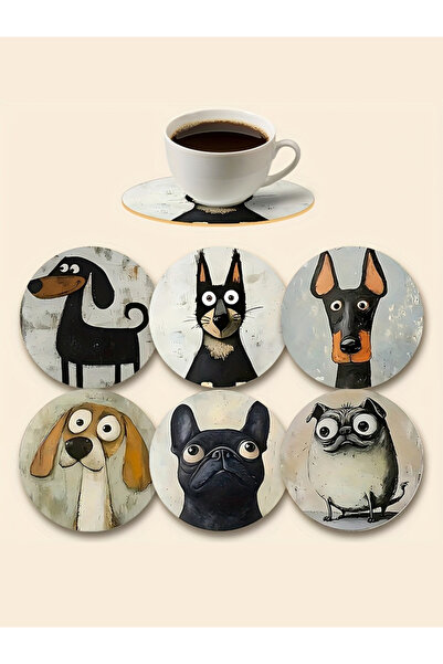 Choice 6pcs 2D Flat, 6pcs Colorful Wooden Dog Coasters Set Suitable for Drink...