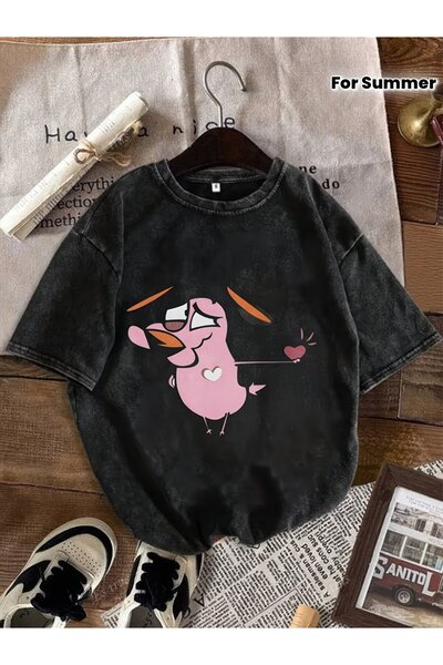 Le Savu تي شيرت مطبوع عليه Courage the Cowardly Dog للجنسين قابل للغسل بتصميم...