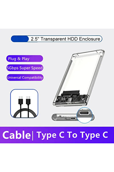 Choice علبة قرص صلب خارجي شفاف بحجم 2.5 بوصة بمنفذ USB-C، SATA إلى USB 3.0/Ty...