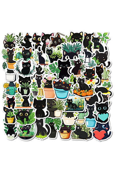 choice2 50pcs 10/30/50pcs Cute Plant Black Cat Cartoon Stickers Waterproof Gr...