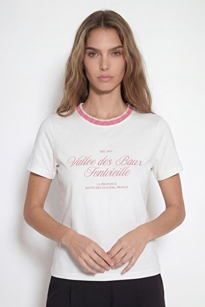 Quzu تي شيرت نسائي TSH01843 ECRU-PINK