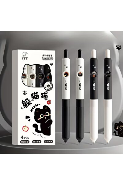 Choice Black White-4pcs set 4pcs Kawaii Cat Pens Paw 0.5mm Quick-Dry Black In...