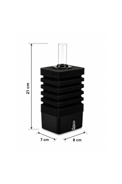 OEM Filtru acvariu cu burete, filtrare biologică și oxigenare, silențios, 21 x 8 x 7 cm, negru