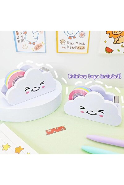 Choice 1pc Cute Cloud Shaped Tape Dispenser with 25m Rainbow Tape Set Handmad...