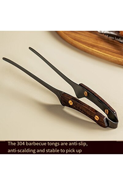 Choice black 1pc 304 Stainless Steel Barbecue Grill Tongs Camping Picnic BBQ ...
