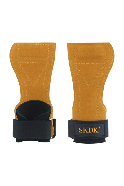 choice2 Yellow (2Pcs) 2Pcs Cowhide Gym Gloves Grips Anti-Skid Weight Power Be...