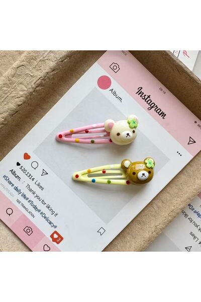 Choice1 2pcs Cute Rilakkuma Bear Hairpin Polka Dot Clip Sweet Broken Hair Stu...
