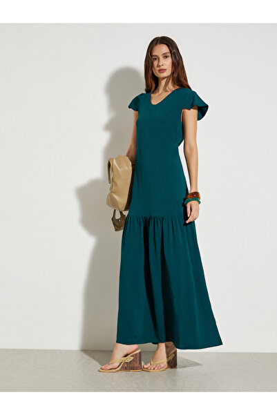 Maxim Creation By Styli Dark Green V Neck A-Line Maxi Dress