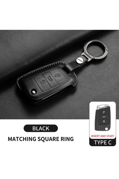 Choice9 غطاء مفتاح سيارة من الجلد الأسود C1 لسيارات بولو جولف 7 MK7 تيجوان با...
