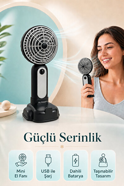 ALFAGİFT USB Şarjlı Mini El Fanı Taşınabilir Masaüstü Sessiz Vantilatör Güçlü...