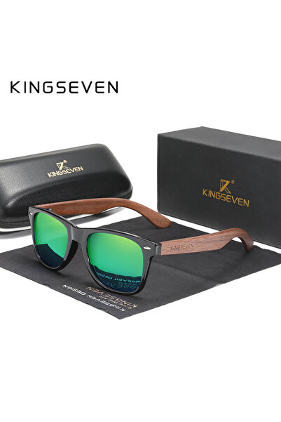 Choice4 نظارات شمسية خضراء للرجال من KINGSEVEN بإطار من خشب الجوز وعدسات مستق...
