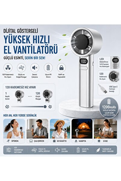 Tastech F-21 Şarjlı El Fanı Dijital Göstergeli Serinletici Fan 120 Kademe Hız...