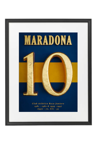 Boomah Accessories Maradona Boca Juniors Golden Number Jersey Poster with Frame