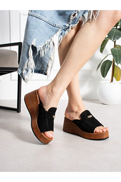 ALEMDAR AYAKKABI Lunaris Black Wedge Heel Women's Slippers