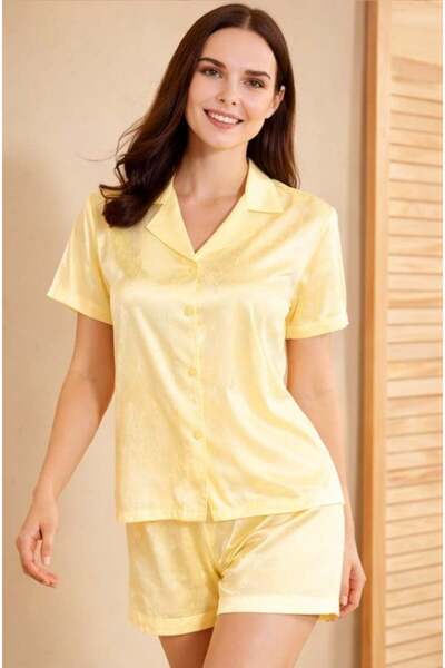 FLZ Boydan Buttoned Satin Patterned Jacquard Shorts Set 86-30