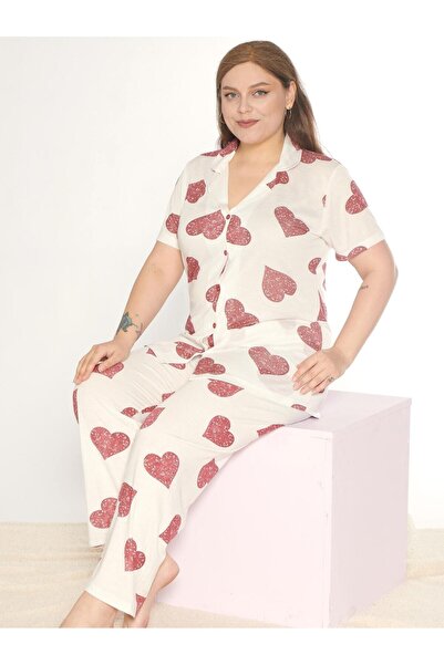 Alperi Boydan Buttoned Battal Short Sleeve Pajama Set B780-27