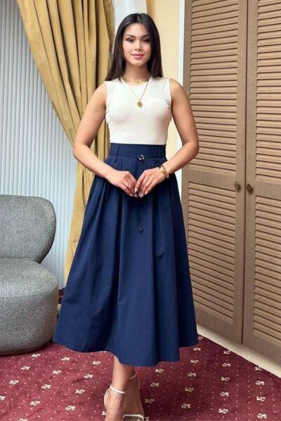 aura7 collection New Dress with Waist Belt and Flared Skirt