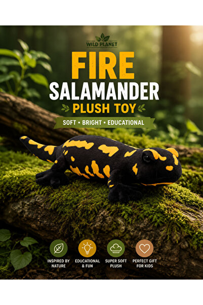 Wild Planet Fire Salamander Plush Toy 42cm Soft Black Yellow Amphibian Stuffe...