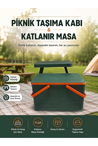 zemihra 40lt Çok Amaçlı Katlanır Kamp/Piknik Sepeti ve Masa Seti 2'li Set