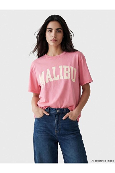 LC Waikiki Γυναικείο μπλουζάκι με στάμπα Malibu (S6)