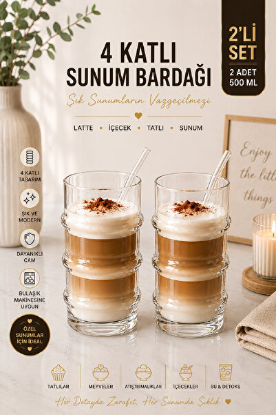 Berdina Home 2'li Latte 4katlı Cam Pipetli Bardak Seti İskandinav Burgu Tarz ...