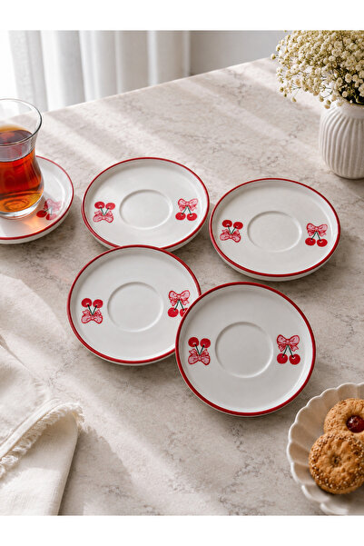 Yasvera Ceramics 6’lı Fiyonk Kiraz Desen Çay Tabağı