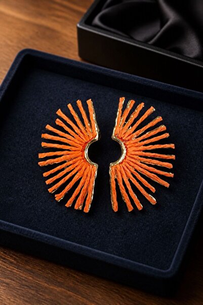 CESS JEWELRY Turuncu Renk Yaz Sezonu Hasır Küpe