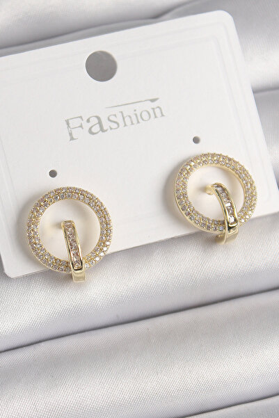 Generic Brand Brass Gold Color Zircon Stone Hoop Model Women's Earrings 5886