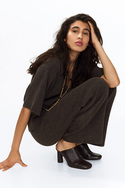 H&M Düz Paçalı Krinkle Pantolon