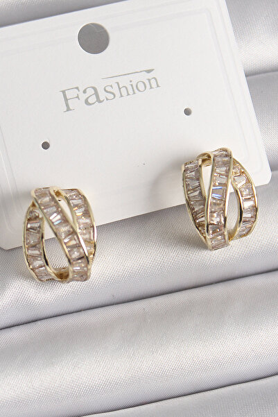 ETC Brass Gold Color Zircon Stone Knot Hoop Model Women's Earrings 5886 - Miy...