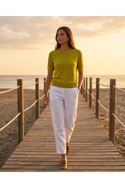 Trend Kapında Summer Openwork Knit Detailed Short Sleeve Women's Knitwear T-S...