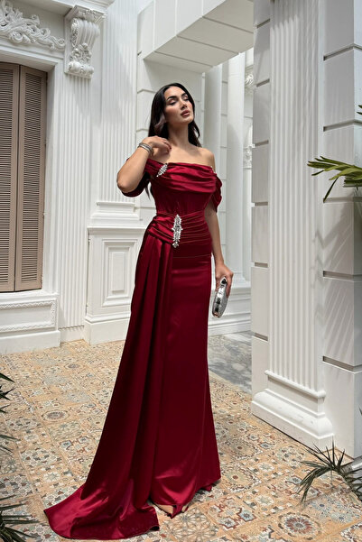 Sindimoda Salkım Kayık Yaka Taşlı Tasarım Abiye 1206