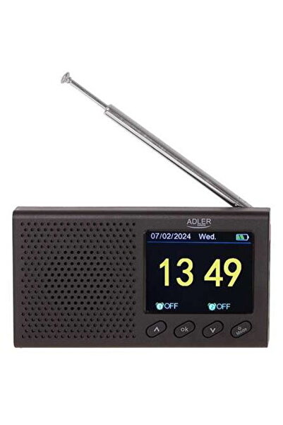 adler Radio portabil, FM, Bluetooth, ecran LCD de 2.4 inch, alarmă dublă, bat...