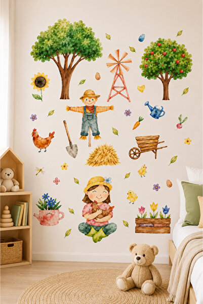 kutuTR Çiftlik Temalı Çocuk Odası Duvar Stickerı 50x100 cm Folyo Baskı Dekora...