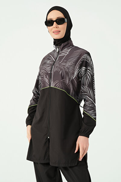 ALFASA Costum de baie cu mânecă lungă, cu fermoar, cu model și ornamente cu ș...