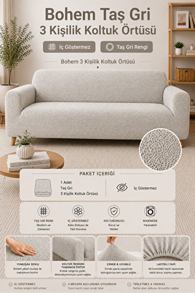 BTF HOME Husă de scaun elastică Buklet Bohemian pentru 3 persoane, anti-alune...