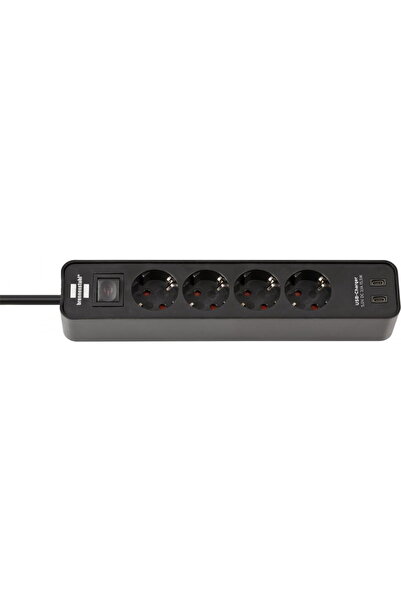 Brennenstuhl Prelungitor Ecolor cu 4 prize, 2xUSB-C, 1.5m Negru