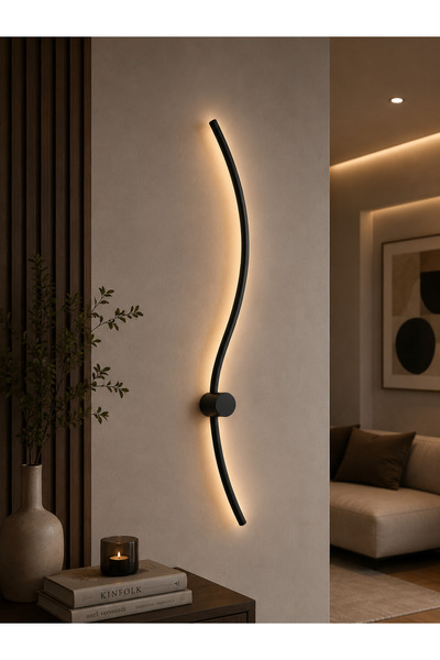 N.zone ديكور جداري معدني باللون الاسود فاخر بتصميم انسيابي عصري – ارتفاع 60 س...