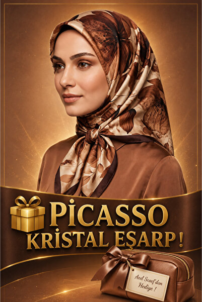 Picasso Silk-Look Brown Crystal Scarf – Twill Stylish Design 90X90