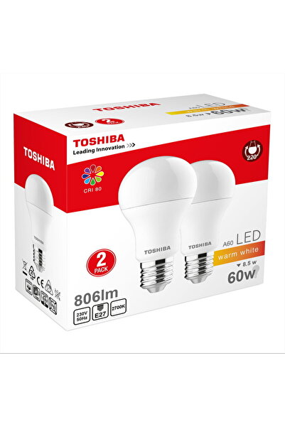 Toshiba Set de 2 becuri LED, E27, 8.5W, 806 lm, Lumină caldă