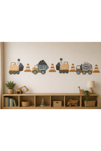 Partifabrik Retro İnşaat Temalı İş Makinaları Duvar Banner