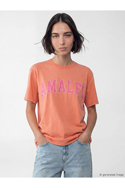 LC Waikiki Rmz Gi̇yi̇m Farkiyla Amalfi Printed Loose Fit Women's T-Shirt