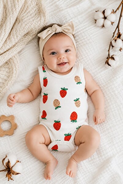 Pure Boutique White sleeveless baby bodysuit made of ribbed Cotton with Printed