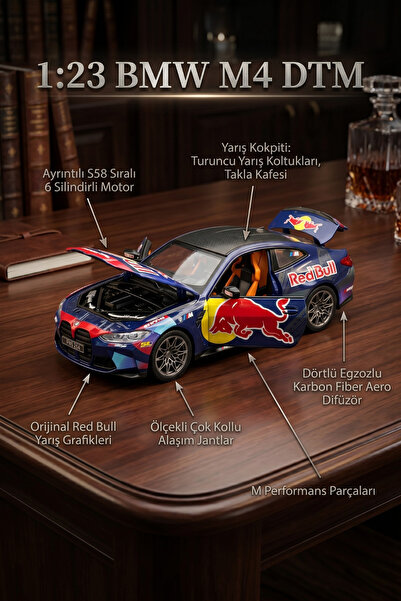 craftivio 1:23 BMW M4 Red Bull Racing Metal Model Araba Diecast Açılabilir Ka...