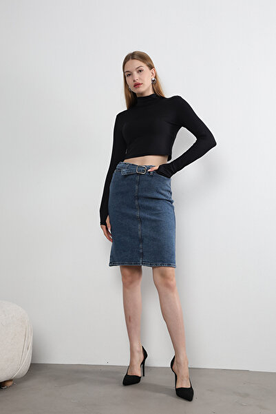 FIREVOGUE Short Skirt with Lycra Belt Medium Blue