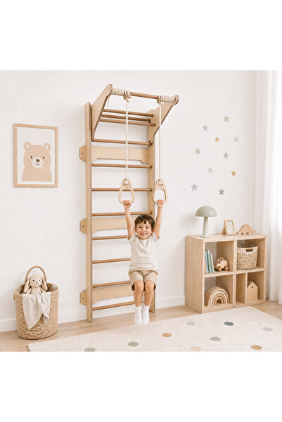 Pooki playroom Ahşap tutunma halkası ,salıncak